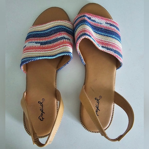 Qupid Shoes - Qupid Women's Sandal Open Toe Multicolor Slingback Flat Desmond New Comfy